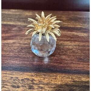Vintage Swarovski 2" Miniature Crystal Pineapple Gold Leaves